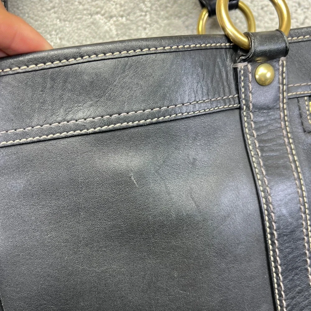Y2k Coach Gigi Tote Bag Black Leather Brass Hardware Turnlock Top Handle